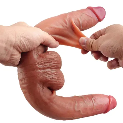 Realistic Soft Double End Dildo With Balls 10 Vibration 18.9 Inch-S/M/L Size