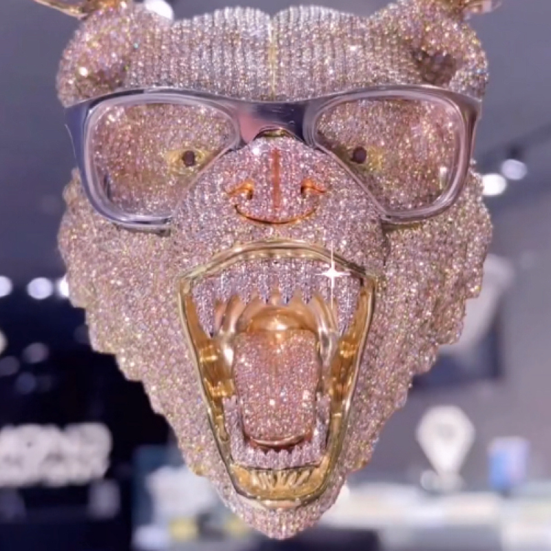 3-D S925 Moissanite Diamond Bear Pendant Paw Prints  Chain