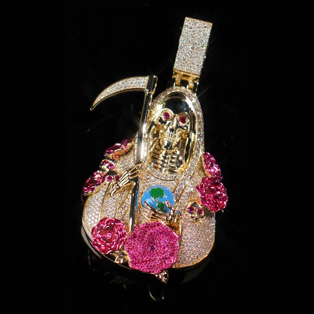 Santa Muerte Serenity pendant iced moissanite sacred hip hop necklace

