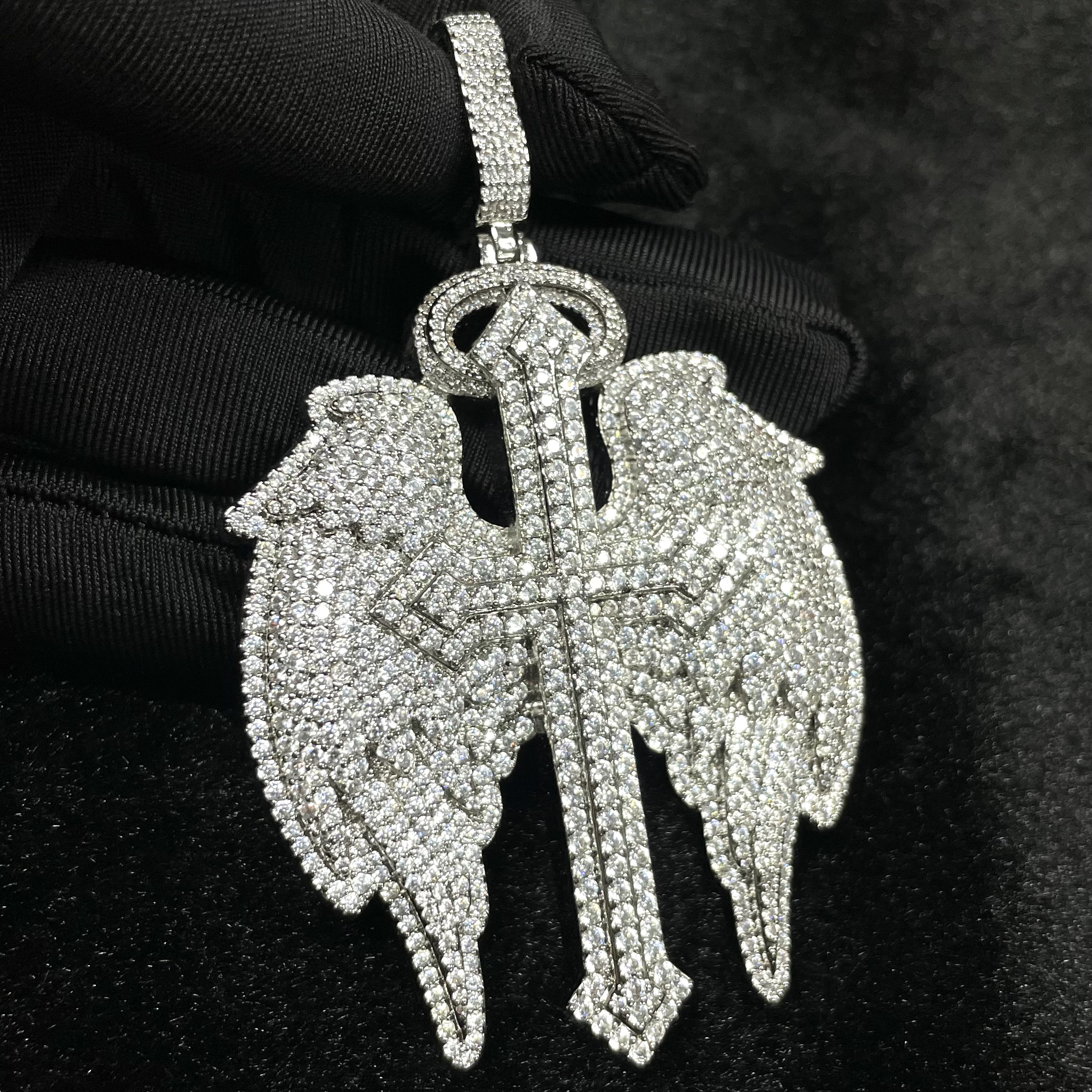 Iced out Cross Wings pendant for men with hip hop streetwear style