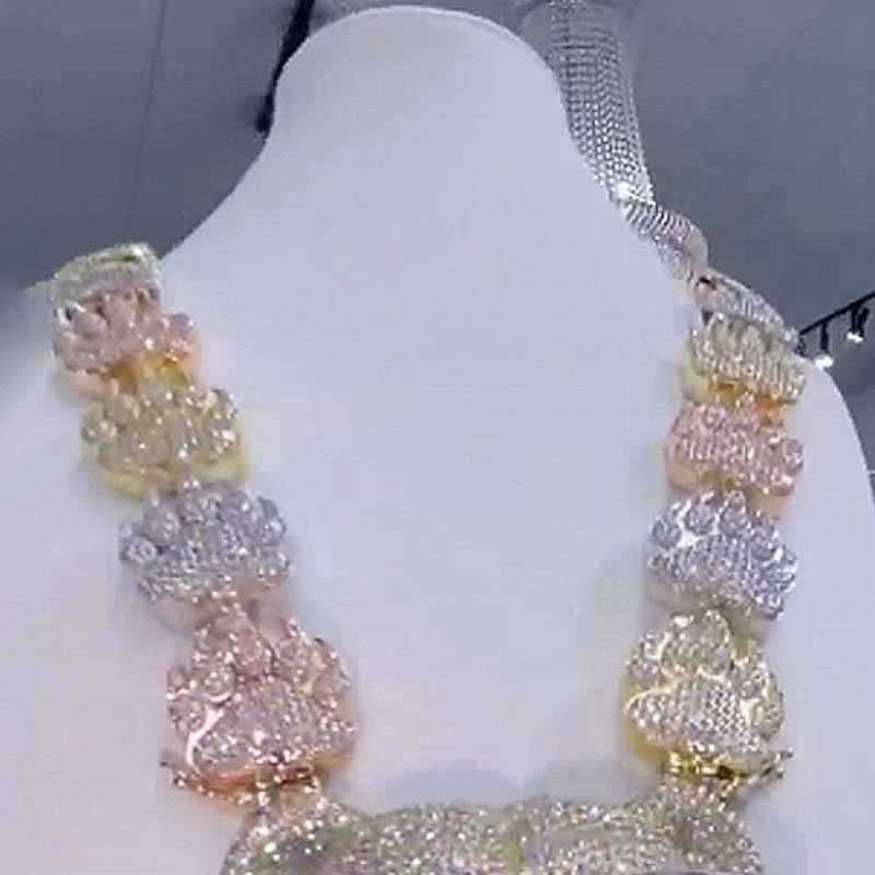 3-D S925 Moissanite Diamond Bear Pendant Paw Prints  Chain