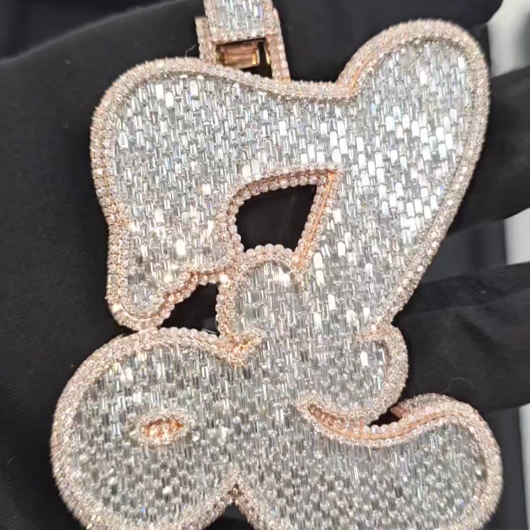 Iced Moissanite Baguette Cut Z Letter Diamond Pendant( In Stock)