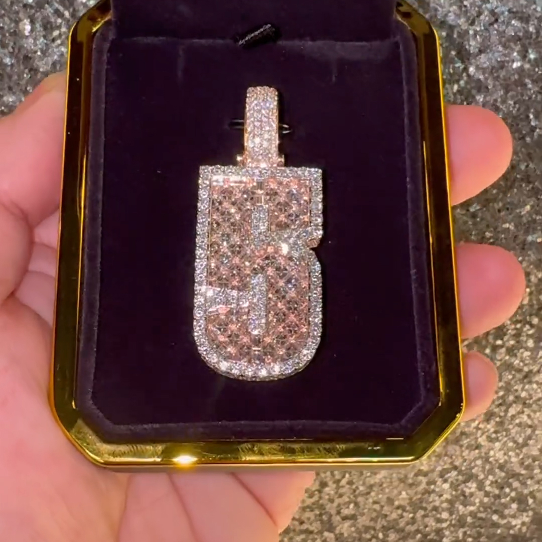 Moissanite Sparkle Number "5" Full Diamond Pendant 