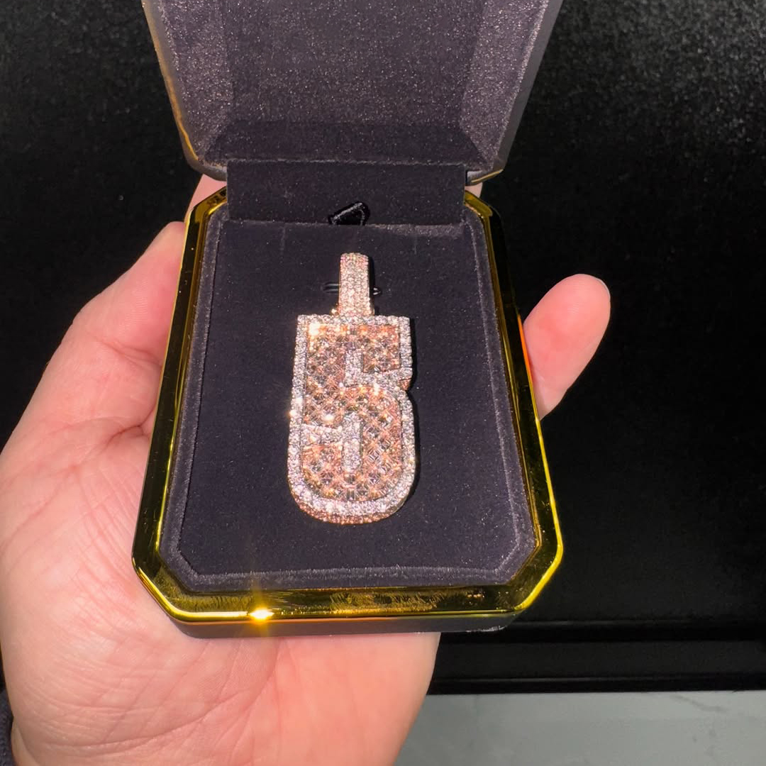 Moissanite Sparkle Number "5" Full Diamond Pendant 