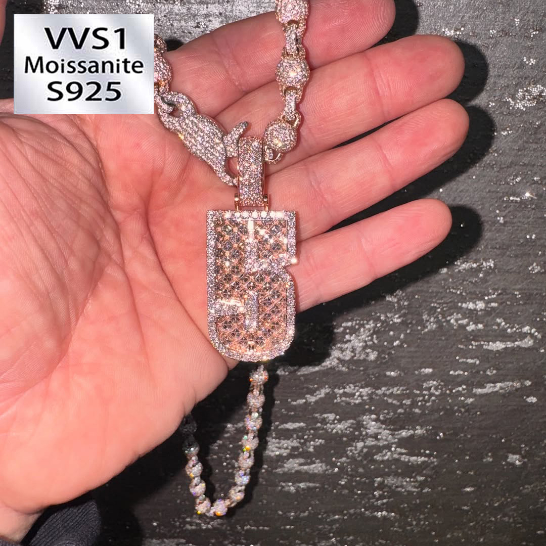 Moissanite Sparkle Number "5" Full Diamond Pendant 