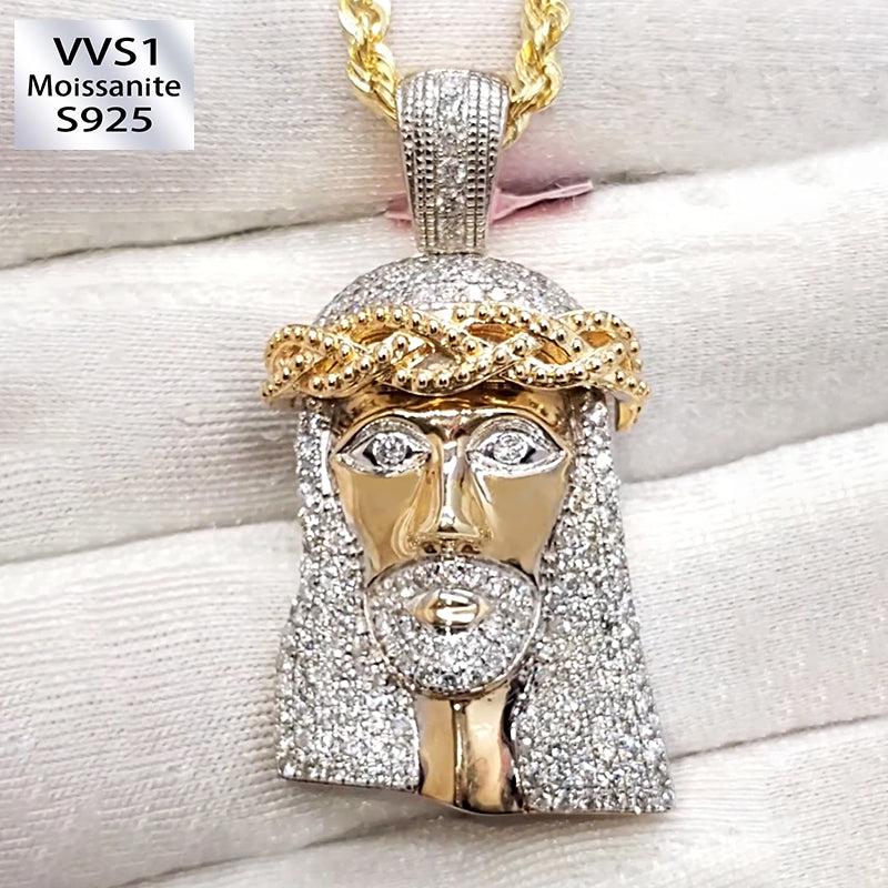 Custom Jesus Moissanite Pendant Rope Chain