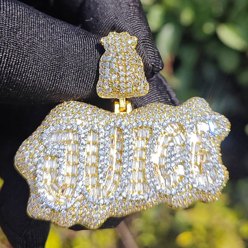 Moissanite Sparkle Hip Hop "JUICE" Letter Pendant
