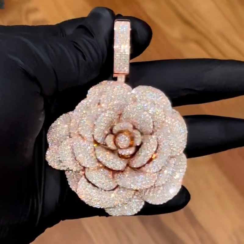 Moissanite Three-dimensional Layered Rose Flower Pendant