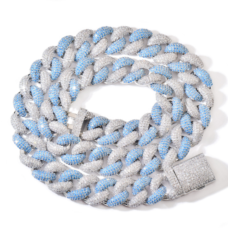 14mm Moissanite White Gold Blue Bubble Cuban Chain