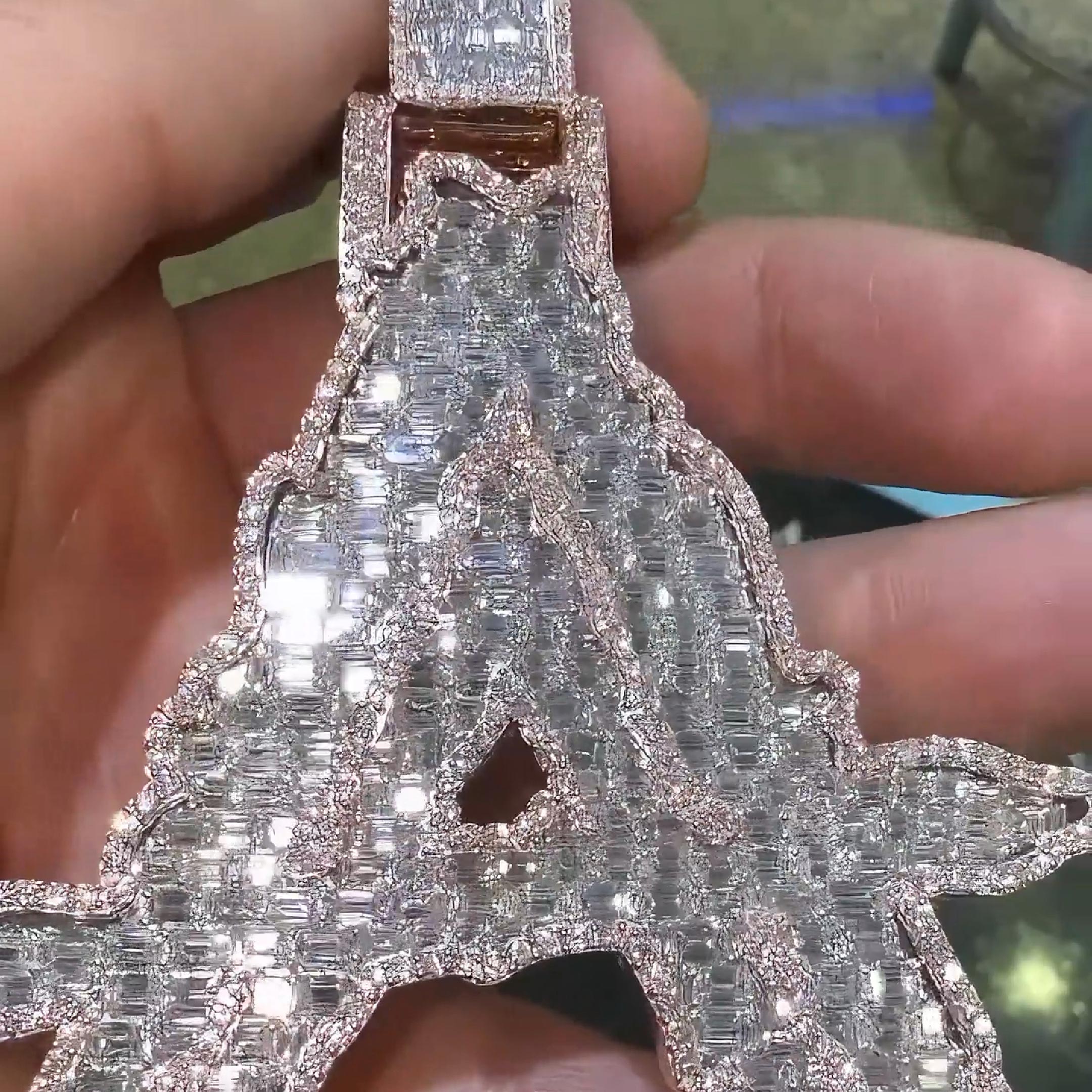 Iced Letter Double A Baguette Diamond Pendant