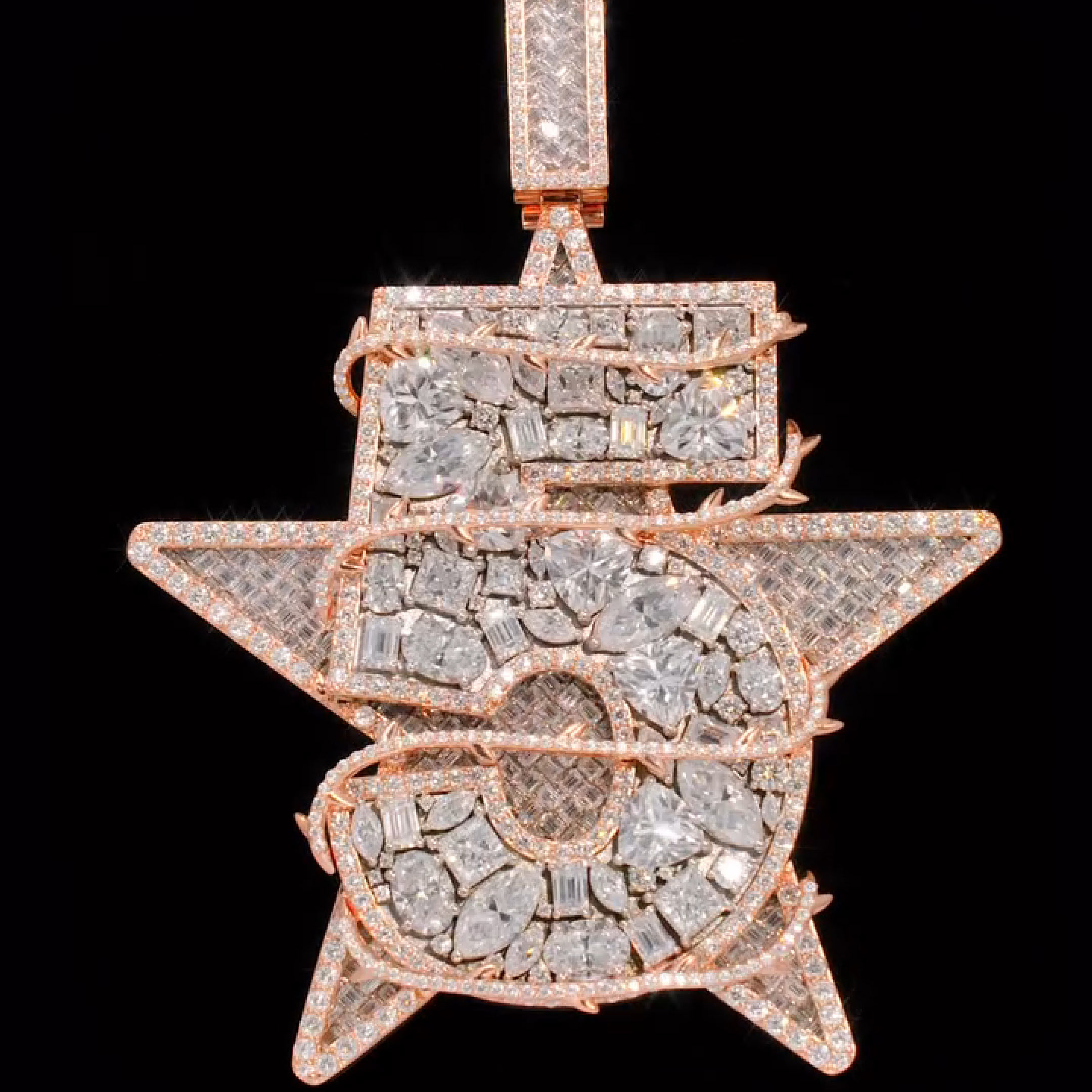 Iced number 5 star diamond pendant with moissanite stones hip hop necklace
