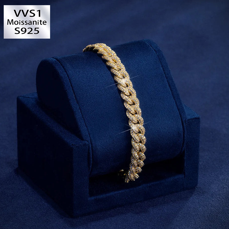 8mm Moissanite Cuban Link Bracelet in Yellow Gold