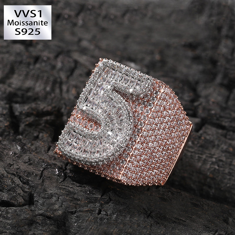 Two Tone Alphabet Digit Moissanite Custom Ring