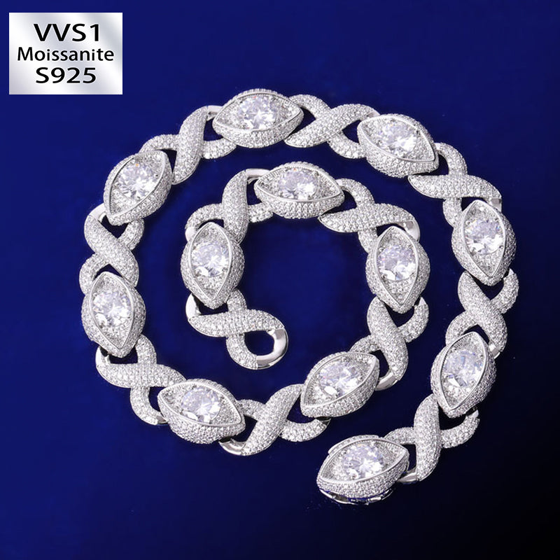 S925 Moissanite 15mm Evil Eye Eternity Chain in White Gold