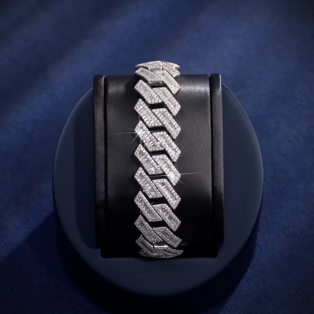 18mm Moissanite Baguette Prong Cuban Bracelet