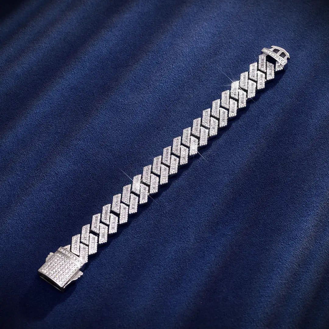 18mm Moissanite Baguette Prong Cuban Bracelet