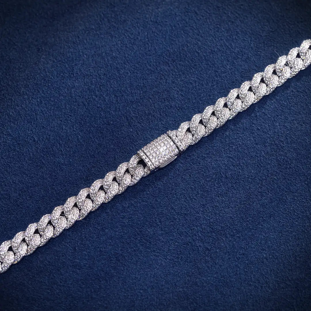 8mm Moissanite Cuban Link Chain in White Gold