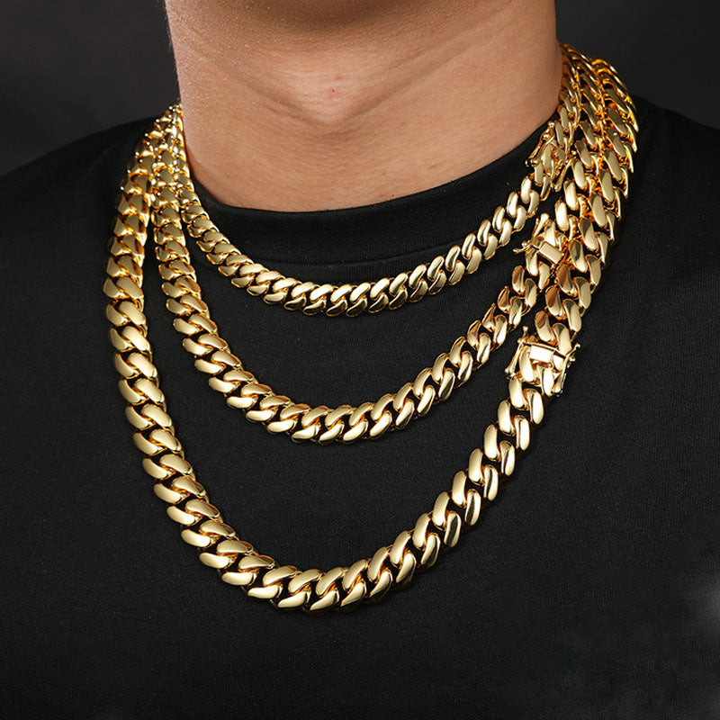 14/16/18/20mm Width 14K Gold Plated Glossy Large Cuban Chain
