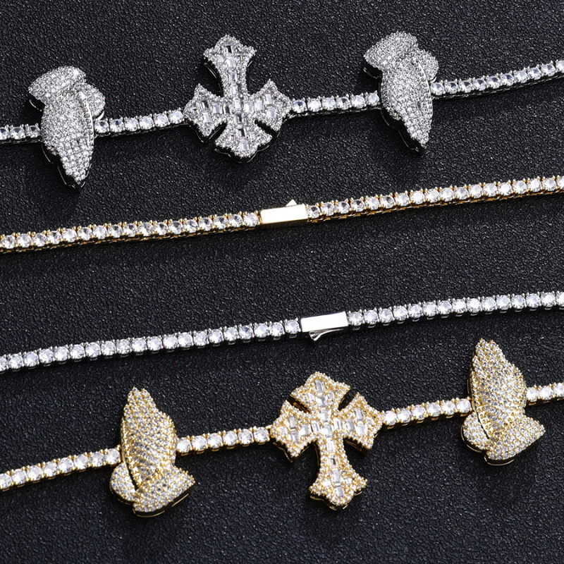 3.5mm Moissanite Cross Praying Hands Tennis Chain