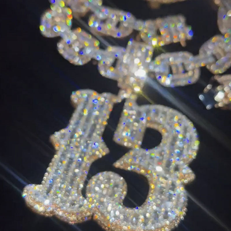 Moissanite Baguette Number "13" Pendant