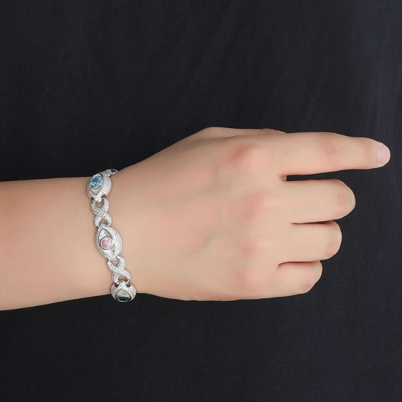 14mm Moissanite Colored Diamond Eyes 8-character Cuban Bracelet