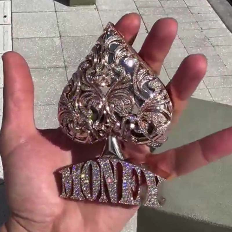 Moissanite "MONEY" Letter Peach Heart Pendant