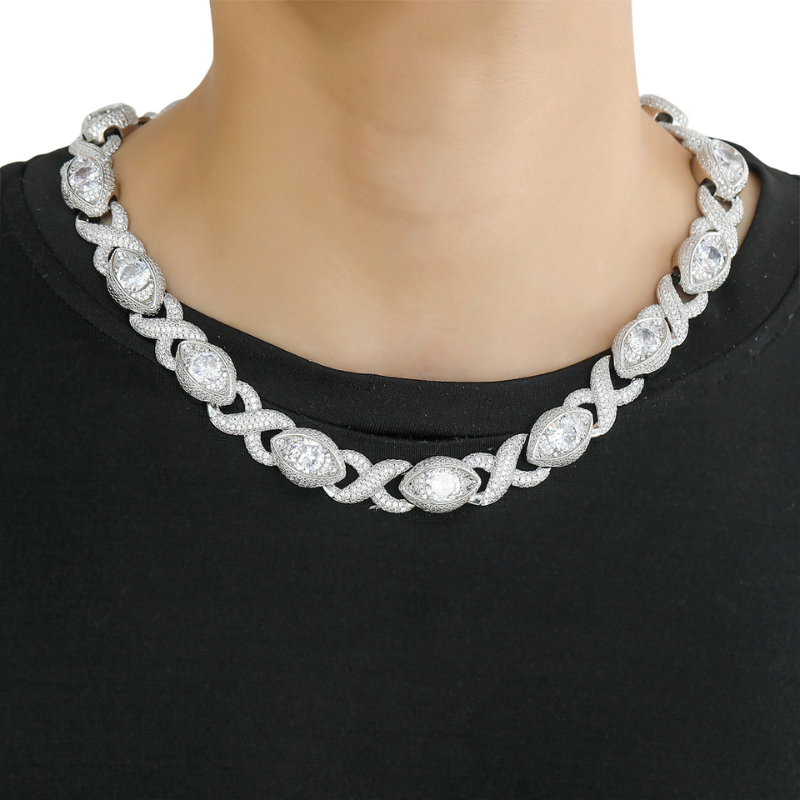 15mm Moissanite Hip Hop Eye Cross Unlimited Cuban Chain