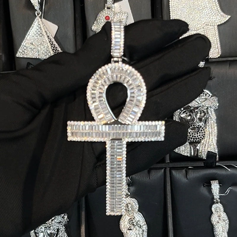 Moissanite Ankh Key Cross Pendant