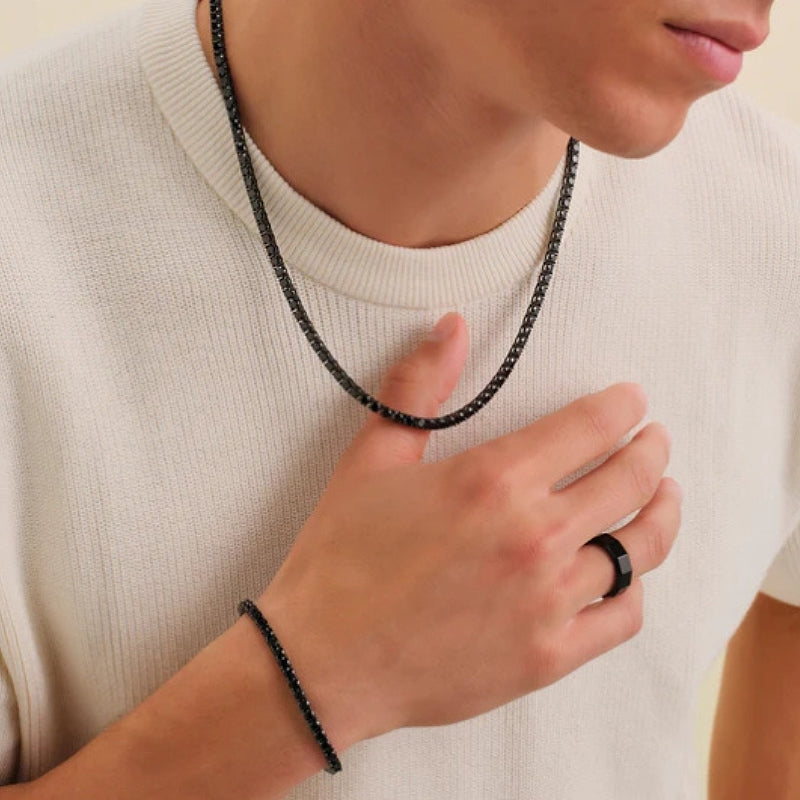 4mm Black Moissanite Stones Tennis Chain and Bracelet Set