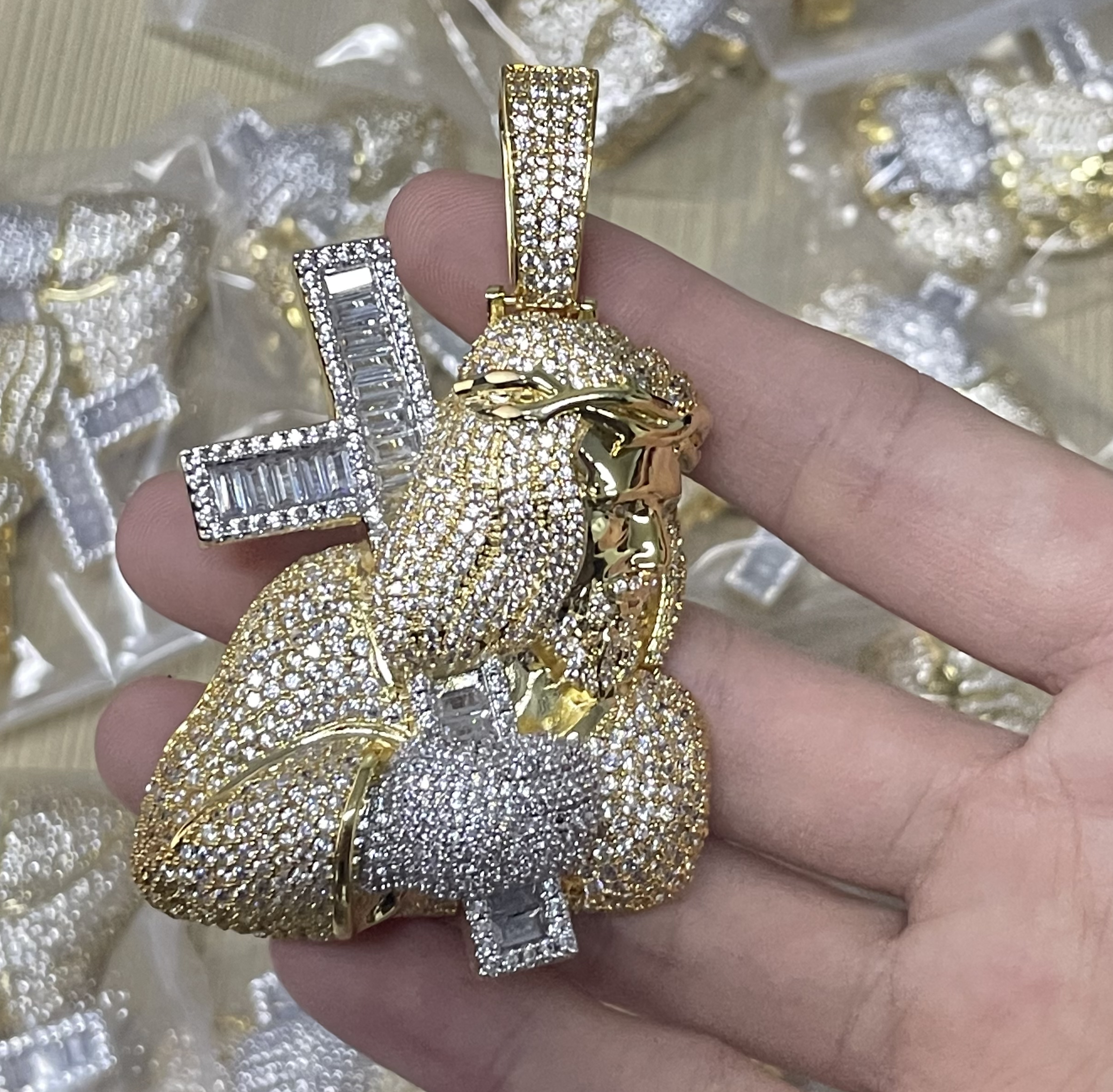 Custom Ice Out Jesus Cross Pendant 5mm Tennis Chain