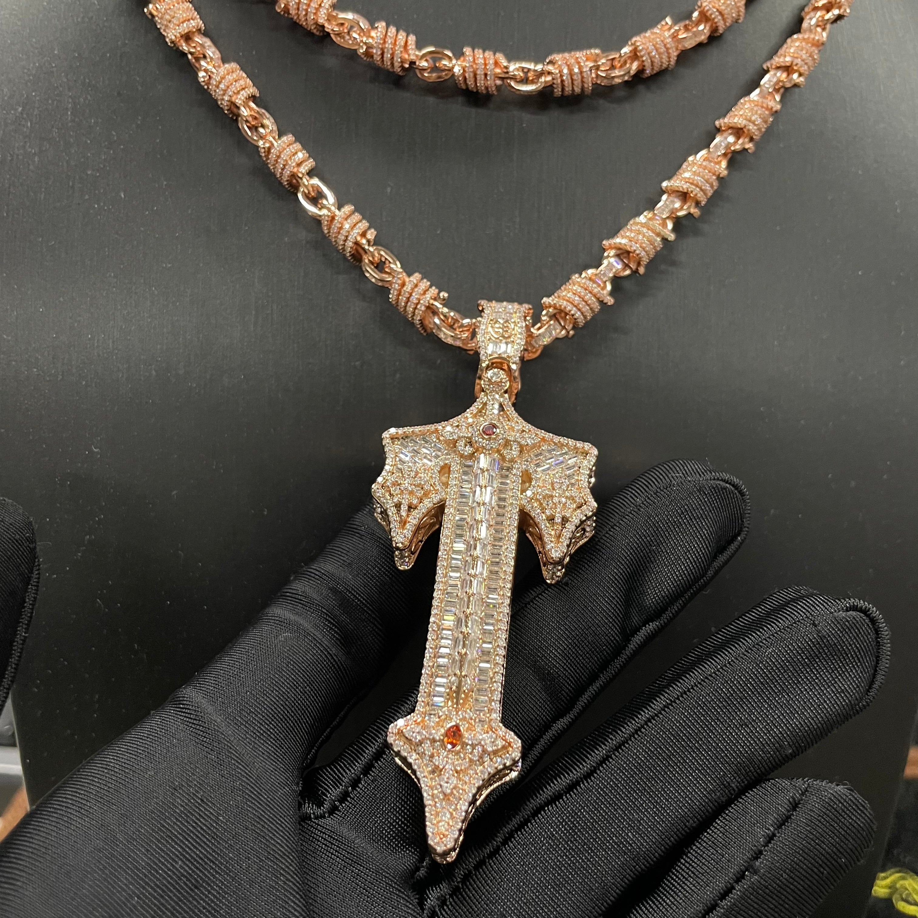 Moissanite Cross Around Oval Design Sense Chain