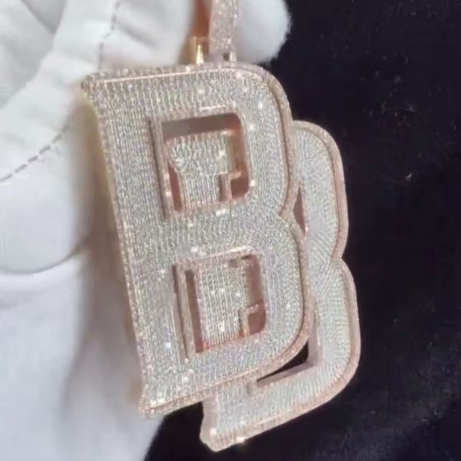 Moissanite Double B Overlapping Letter Pendant