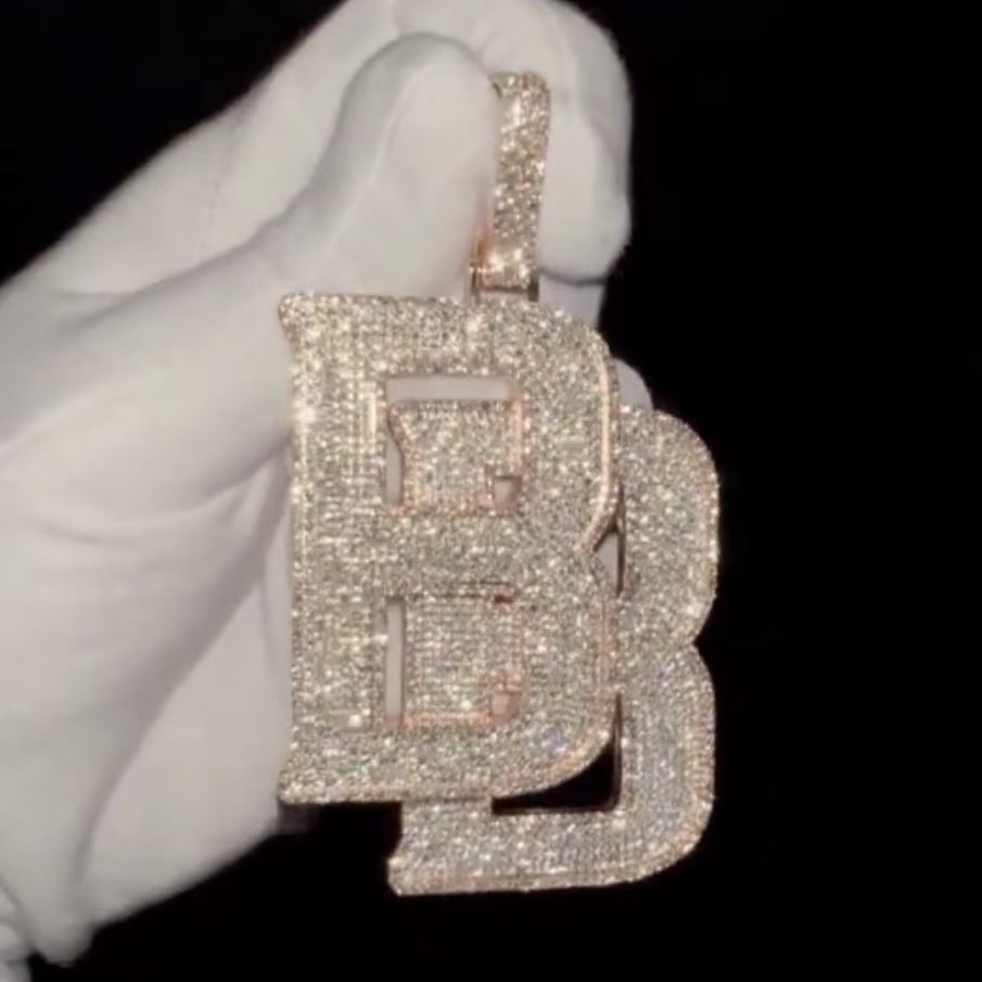 Moissanite Double B Overlapping Letter Pendant