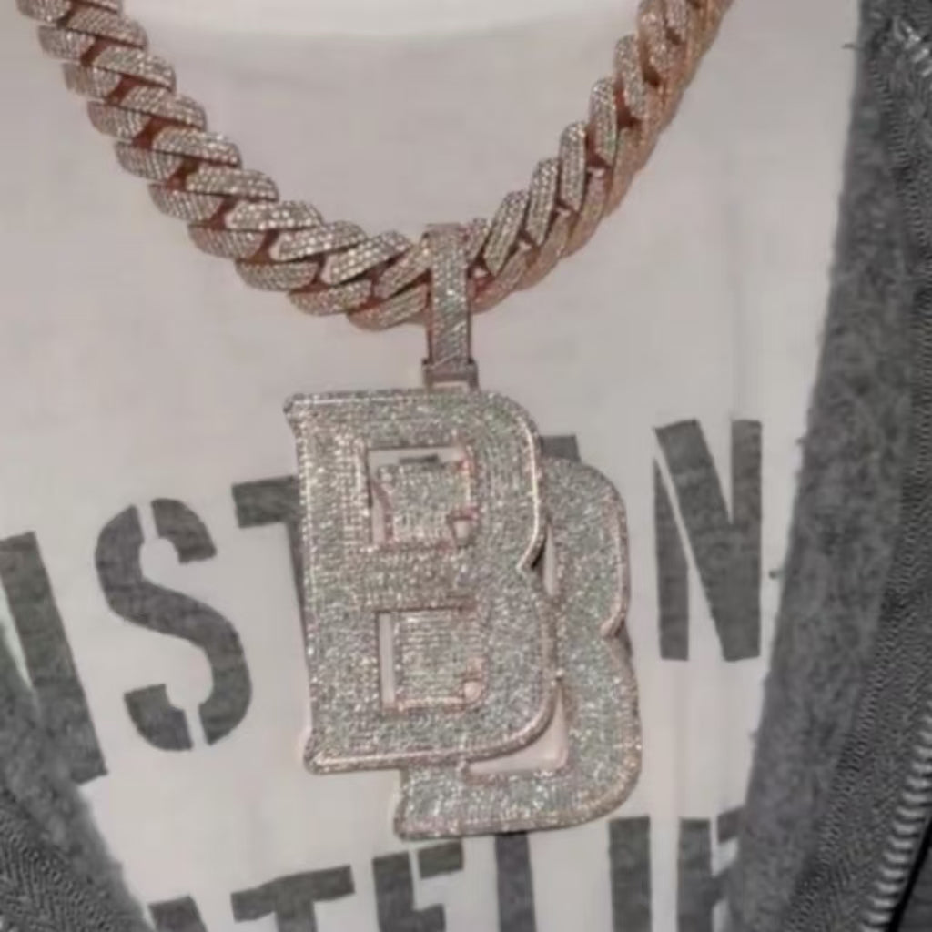 Moissanite Double B Overlapping Letter Pendant