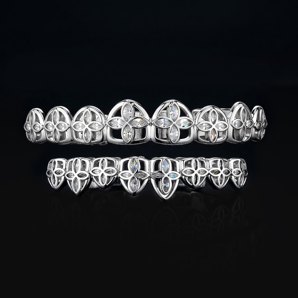 Pre-Made Iced Out Four-Leaf Clover Grillz Set