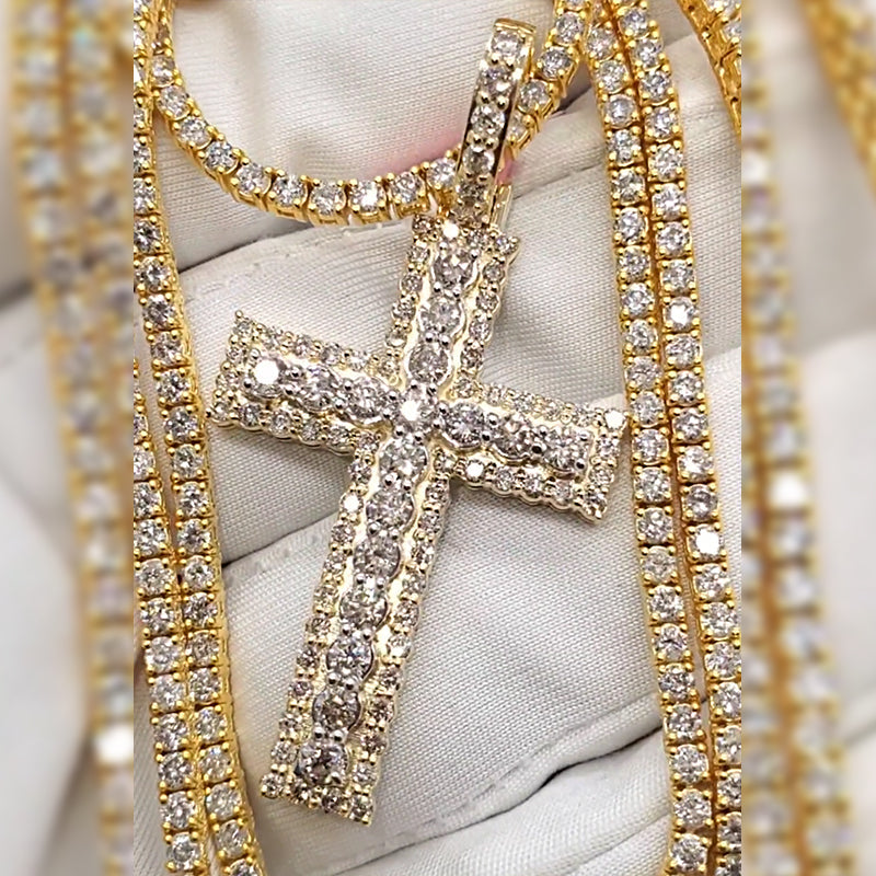 3mm Cross Moissanite Pendant Tennis Chain Set