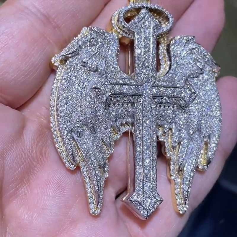 S925 Moissanite Cross Wings Pendant