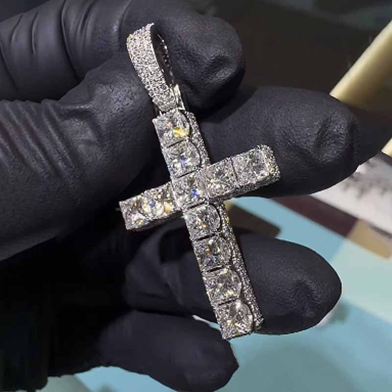 Full Pave Princess cut Moissanite Cross Pendant