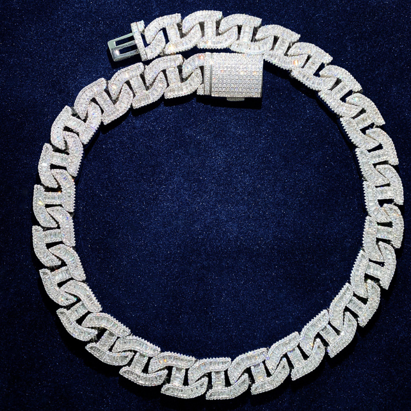 20mm Moissanite Irregular H-Shaped Step Square Cuban Chain