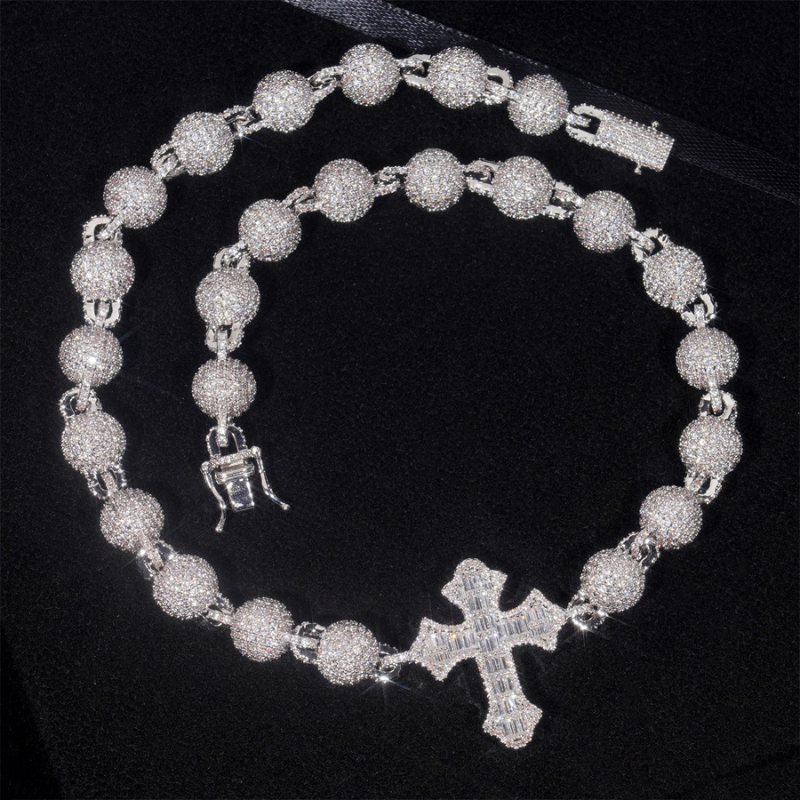 Moissanite Hip Hop Cross Round Ball Chain