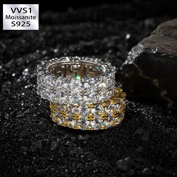 8mm Moissanite Iced Two Row Eternity Band Ring