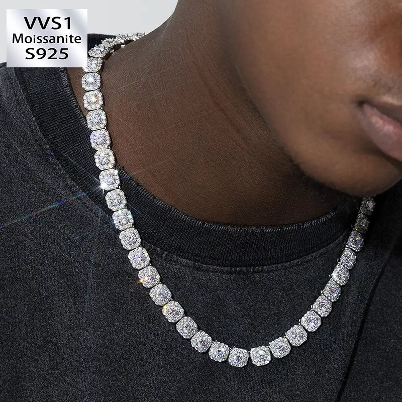 10mm Moissanite Clustered Tennis Chain in White Gold
