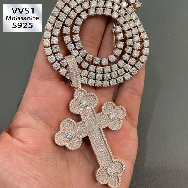 S925 Moissanite Plum Cross Tennis Chain Set