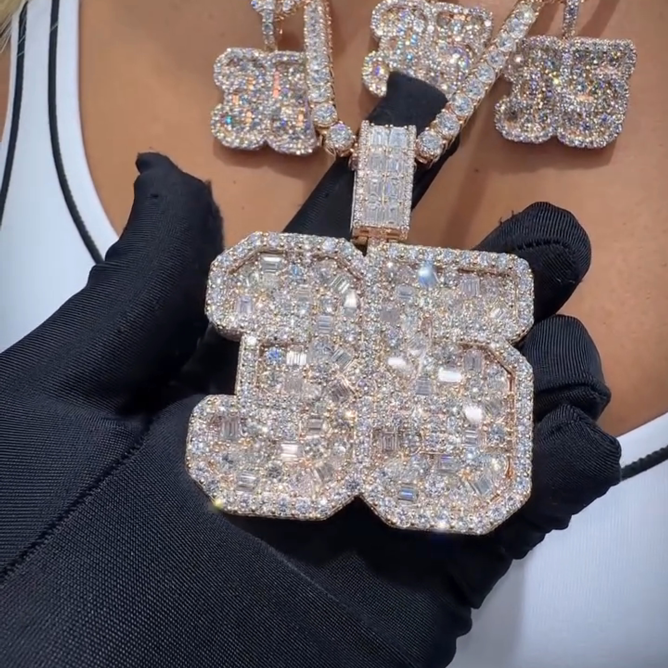 Iced Number “35” Baguette Cut Diamond Pendant