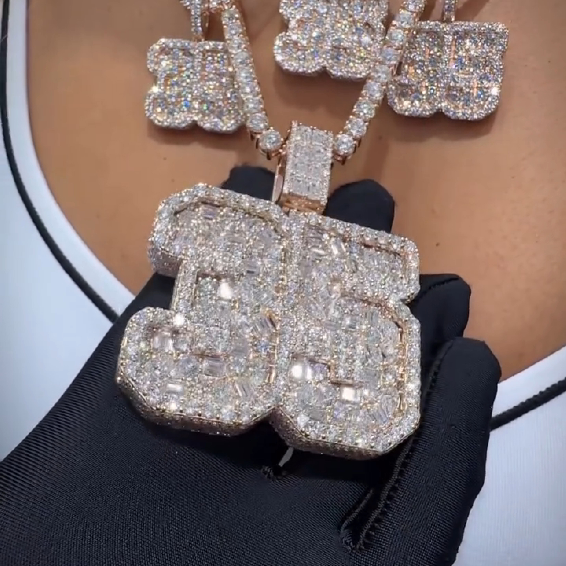 Iced Number “35” Baguette Cut Diamond Pendant