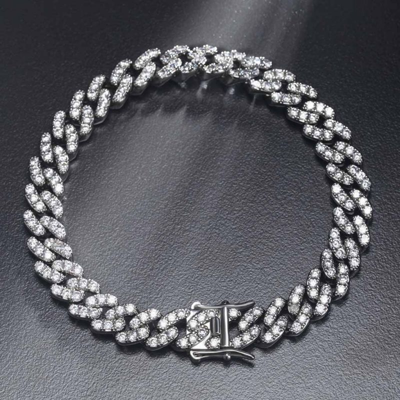 8mm Moissanite Cuban Link Bracelet in White Gold
