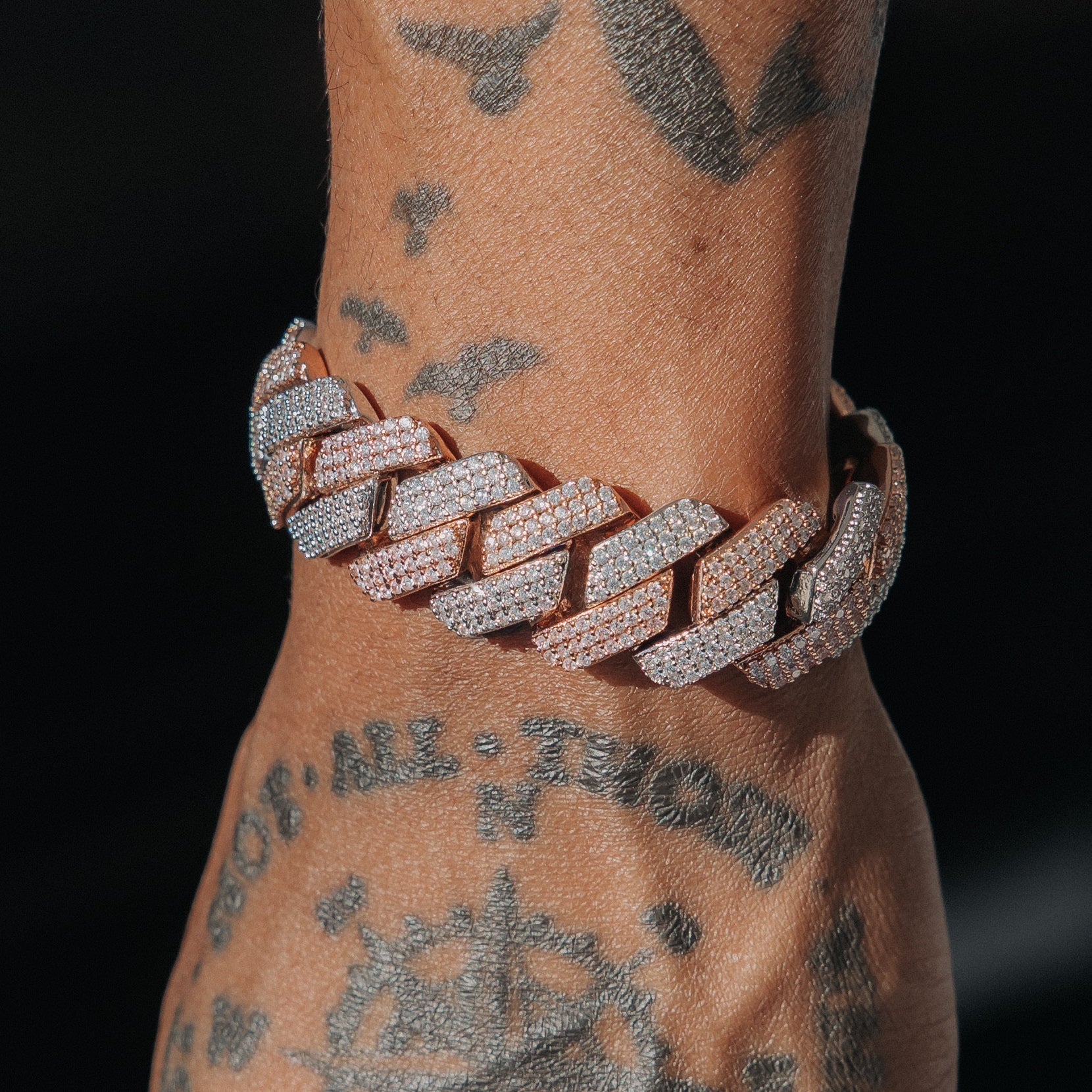 18mm Moissanite Prong Cuban Bracelet 2 Tone White/Rose Gold