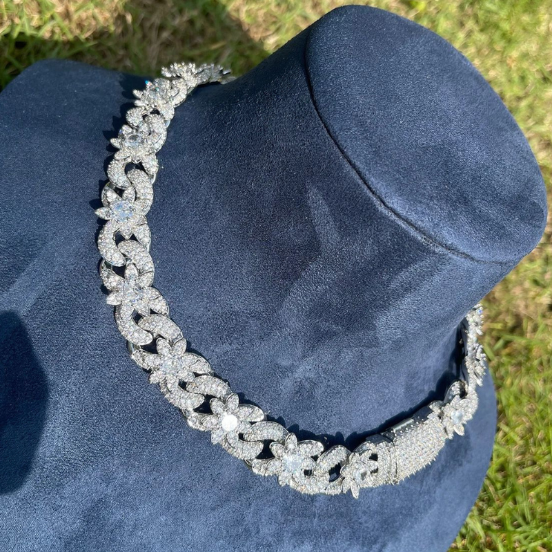 15mm Moissanite Hip Hop Diamond Flowers Sparkle Cuban Chain