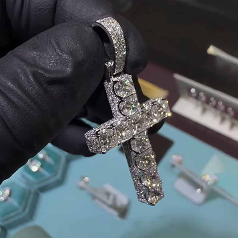 Full Pave Princess cut Moissanite Cross Pendant