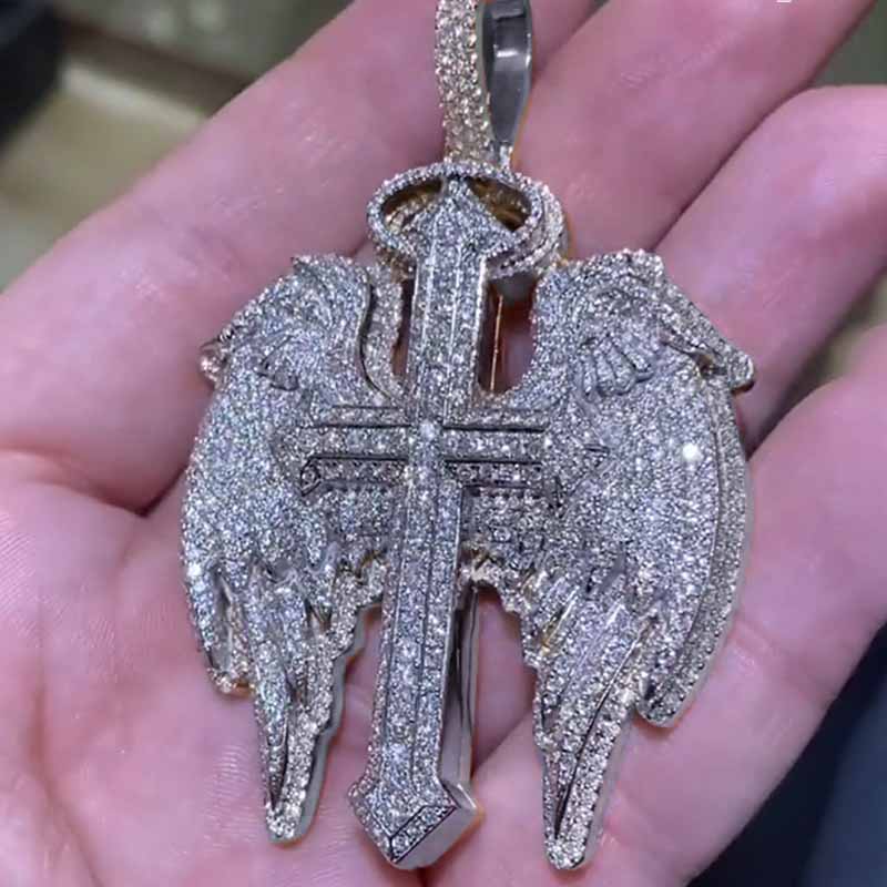 S925 Moissanite Cross Wings Pendant